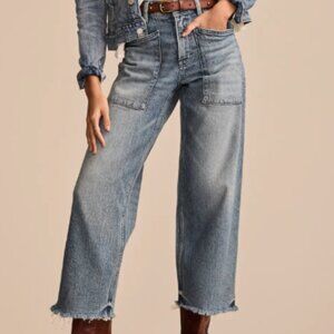 Lucky Legend Patch Pocket Wide Leg Crop Jean, medium wash, Size 30